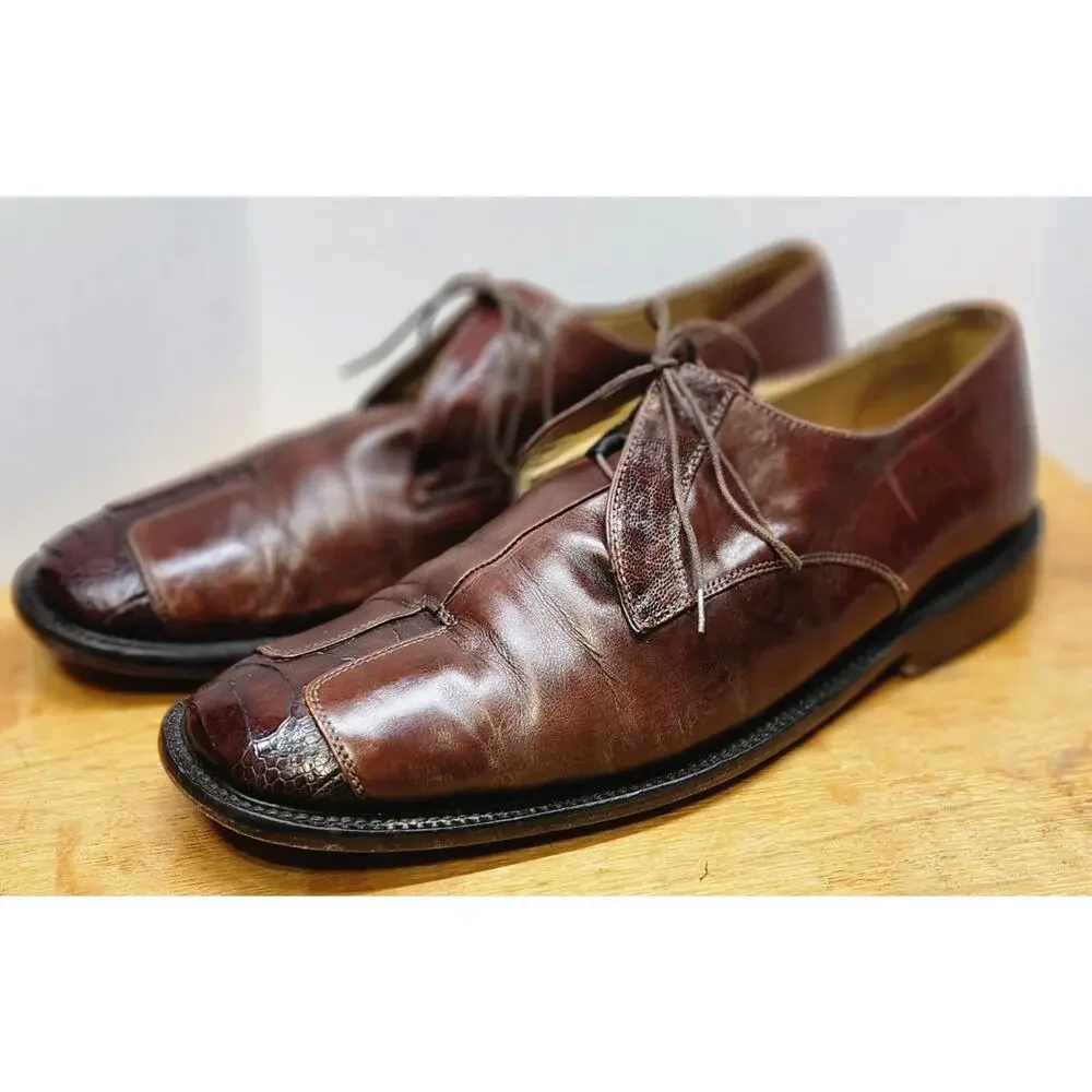VTG Belvedere Florence Italy Men Hand Made Size 10M Brown Genuine‎ Ostrich